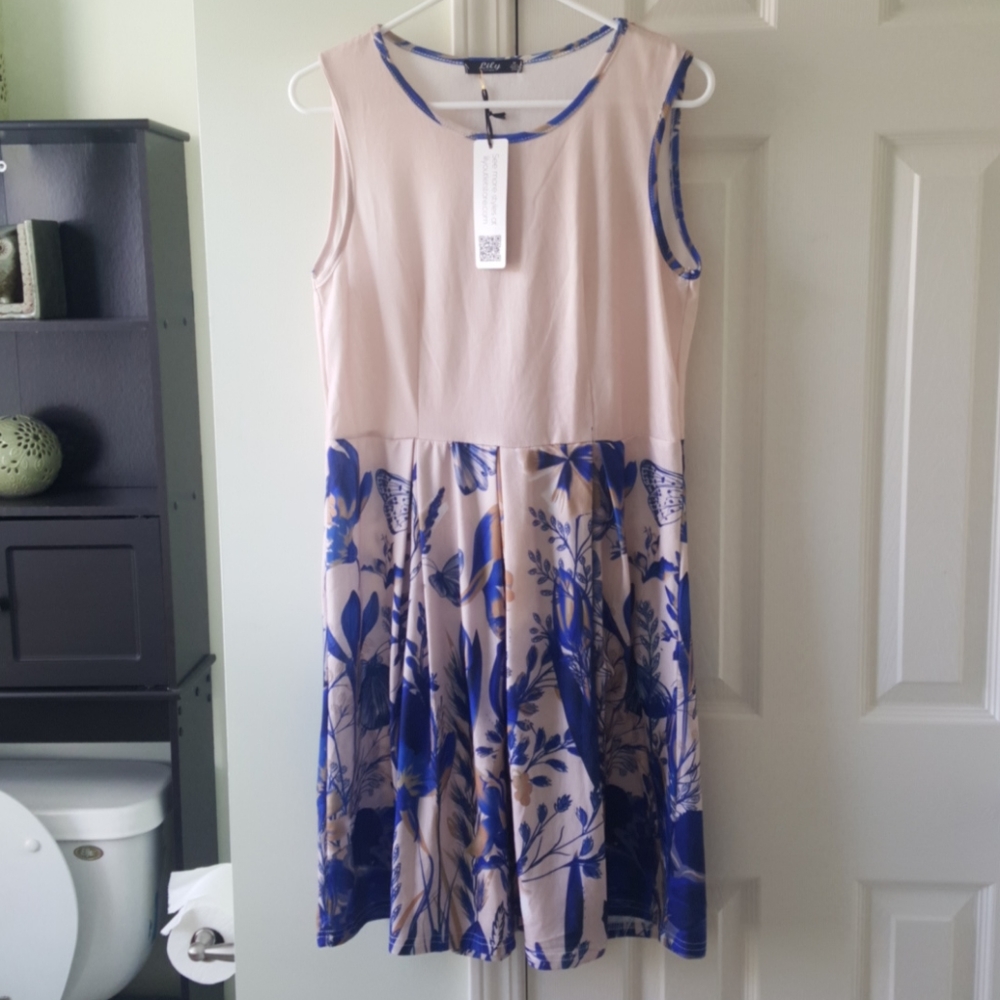 Beige & Blue flower print dress
